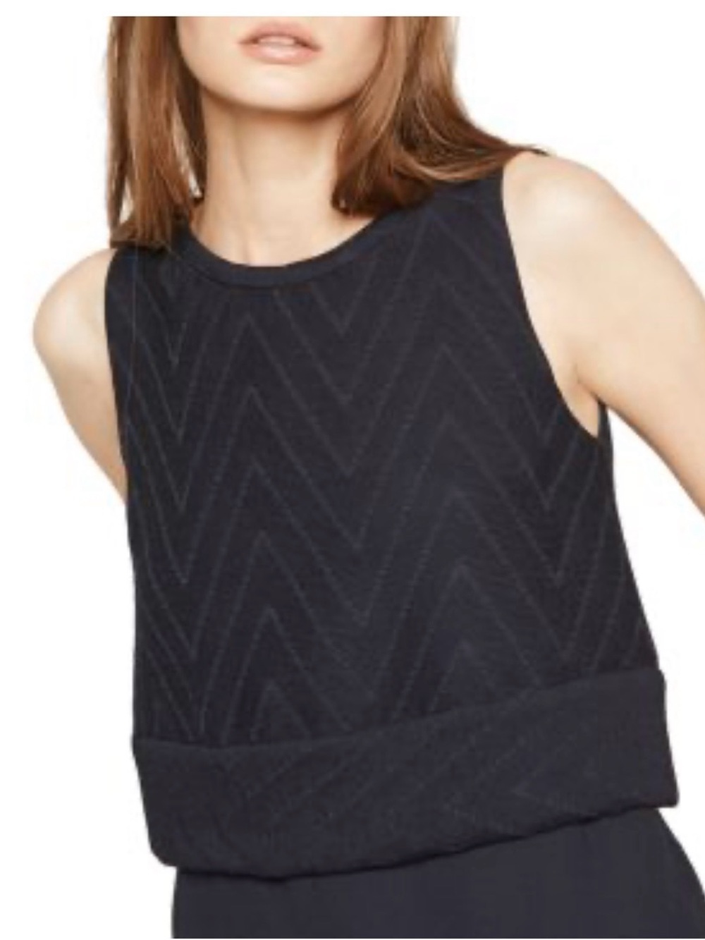 Maje Black Chevron-Textured Sleeveless Tank 0218